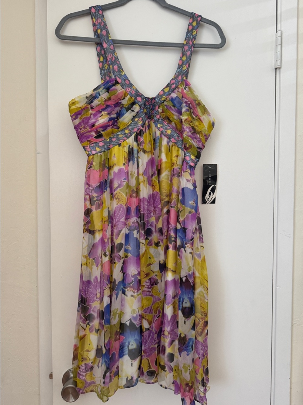 Nine West Silk Babydoll Mini Dress Size 10 Y2K Fairy Cottagecore Romantic Floral